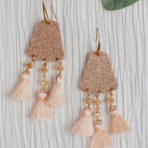 Gold and Cream Geometric Dangle Earrings